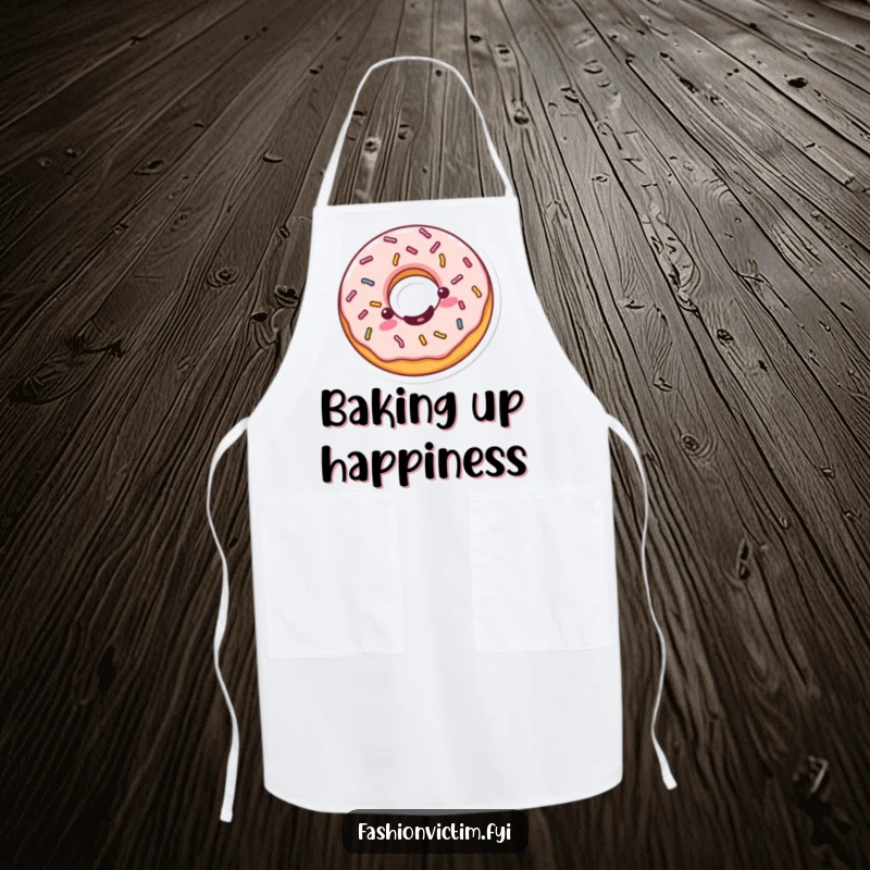 Funny Kawaii donut apron, a cheerful donut spinning with sprinkles, perfect for baking with a humorous and sweet flair.