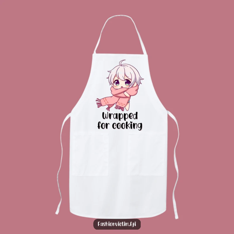 Funny Scarf Tangle Apron: Beaming Character's Surprise Kitchen Fun