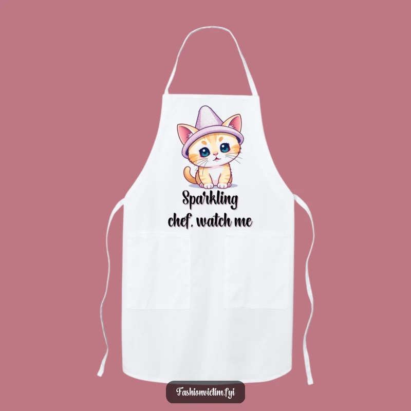 Funny Tiny Cat Sparkly Hat Apron - Glamorous Kitchen Humor