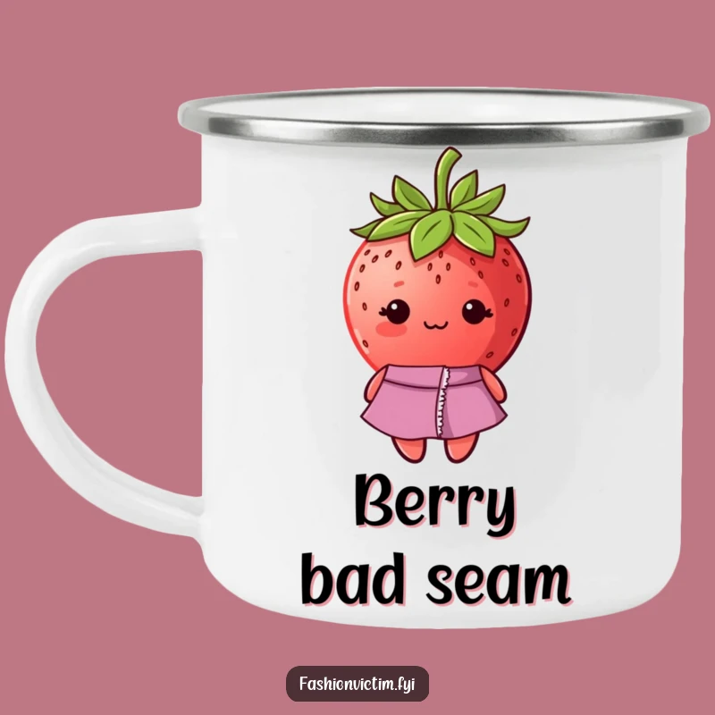 Funny Shy Strawberry Ripped Dress Camping Mug - Adventure Humor, Perfect Gift