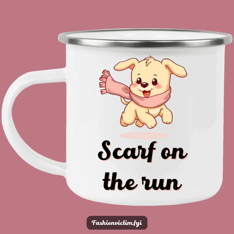 Funny Puppy Scarf Chase Camping Mug: Adventure with Canine Craziness