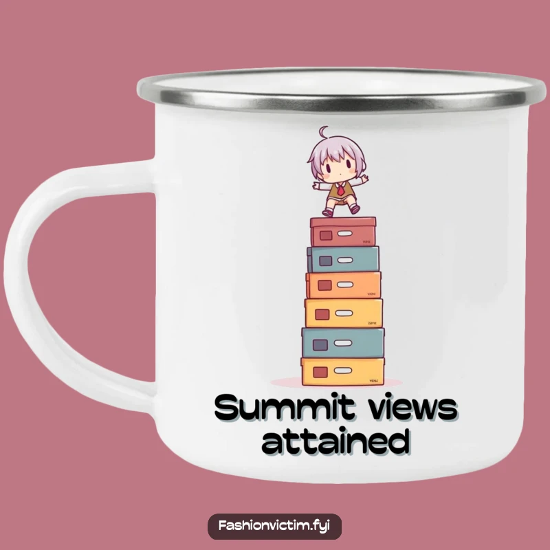 Funny Camping Mug: Shoe Box Balancer Character, Durable and Hilarious Outdoor Gift