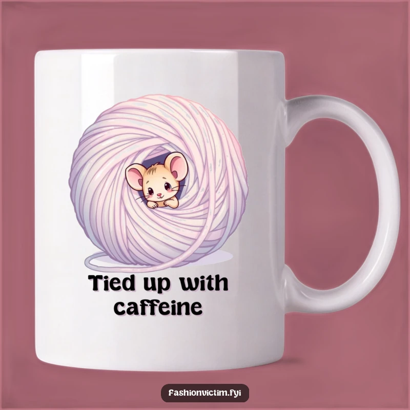 Funny Confused Mouse Yarn Mug: Hilarious Crafter Gift for Knitters and Caturers