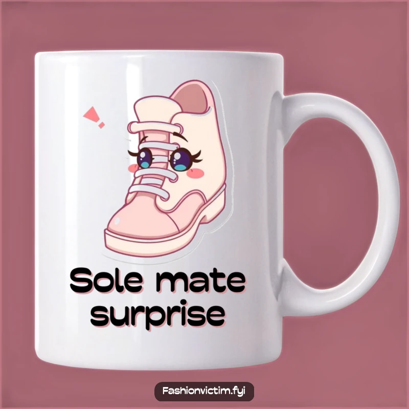 Funny Surprise Mug: Winking Shoe Startles Character with Tiny Eye