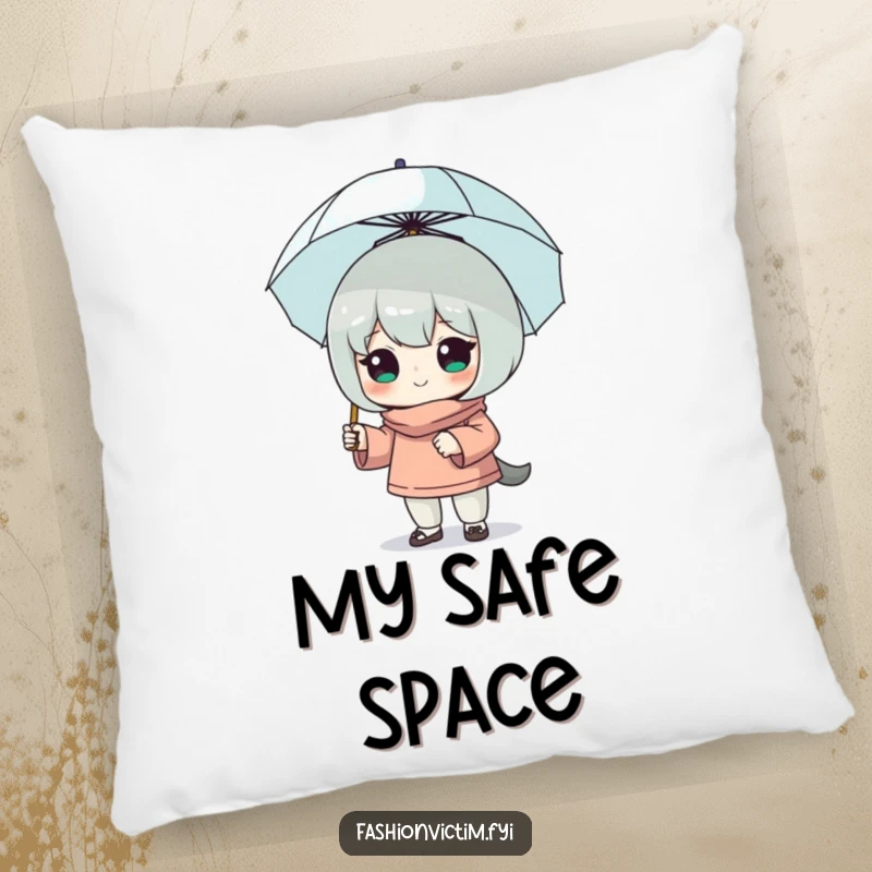 Funny pillow featuring a character posing with a tiny, impractical umbrella, offering humorous comfort and a bold statement of self-assured style.