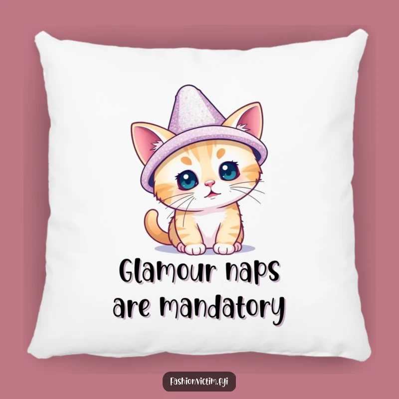 Funny Tiny Cat Sparkly Hat Pillow - Cozy Humor for Cat Lovers