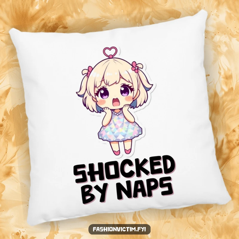 Funny pillow with a character shocked in a disco ball dress, offering comfort and a humorous nod to parties and dance.