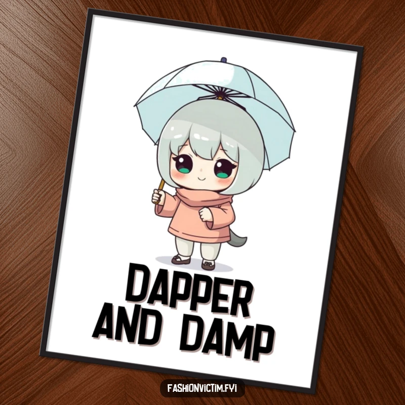 Funny digital art print of a character posing boldly with a comically tiny umbrella, embodying humorous confidence and stylish resilience for any space.