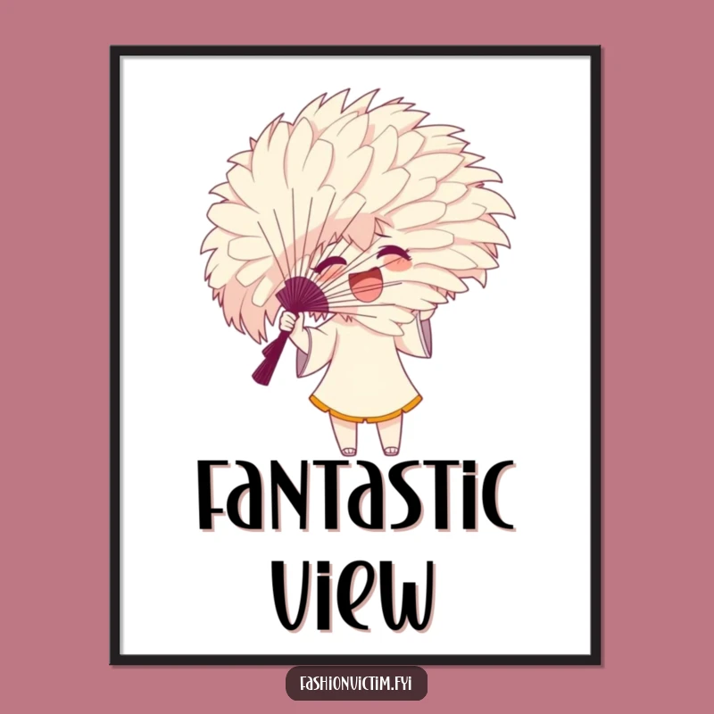 Funny Feathery Fan Digital Art, Instant Dramatic Decor for Walls