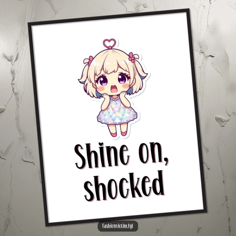 Funny digital art print of a character shocked in a disco ball dress, perfect for adding a retro party atmosphere and humor.