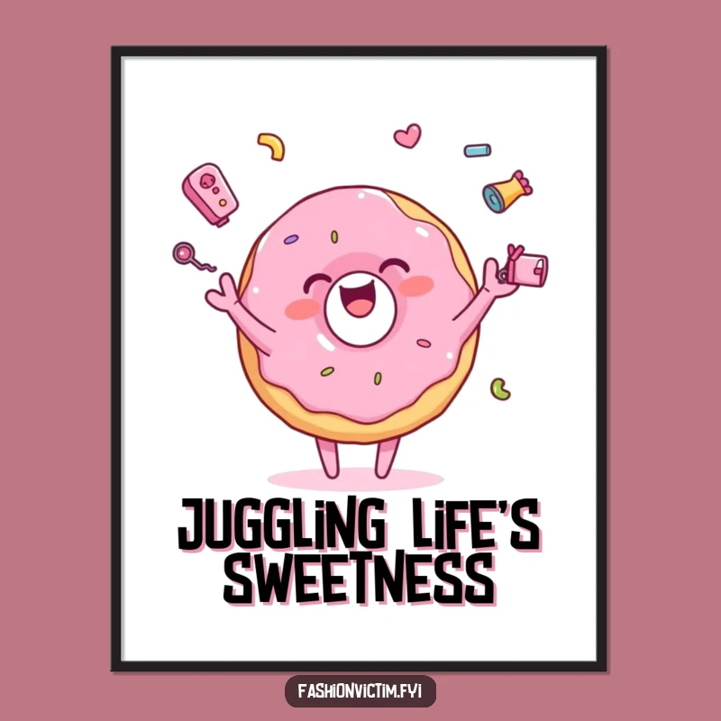 Funny Juggling Donut Digital Art: Colorful Character Decor