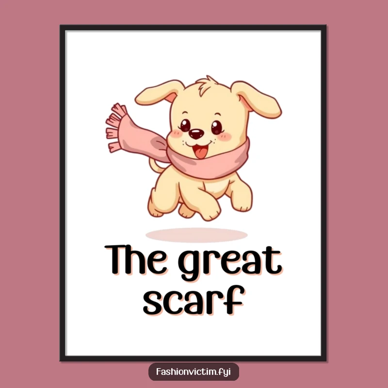 Funny Puppy Scarf Chase Digital Art: Instant Adorable Pup Print