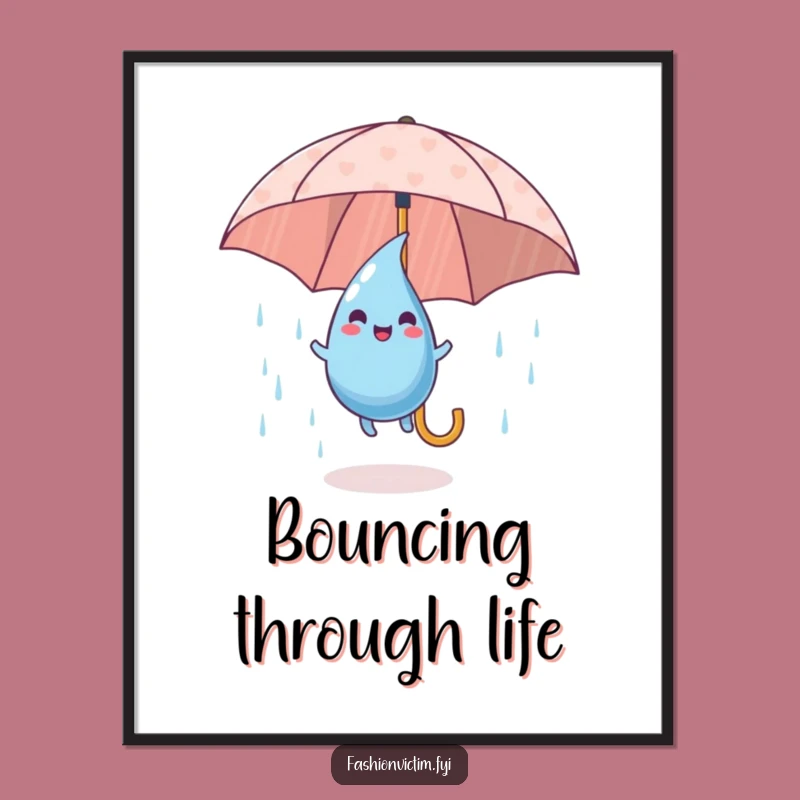 Funny Raindrop Digital Print: Playful Umbrella Art