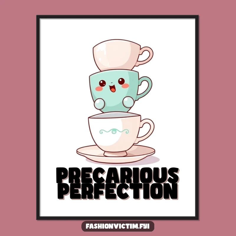 Funny Teacup Balancing Digital Art Print: Instant Whimsy for Your Walls