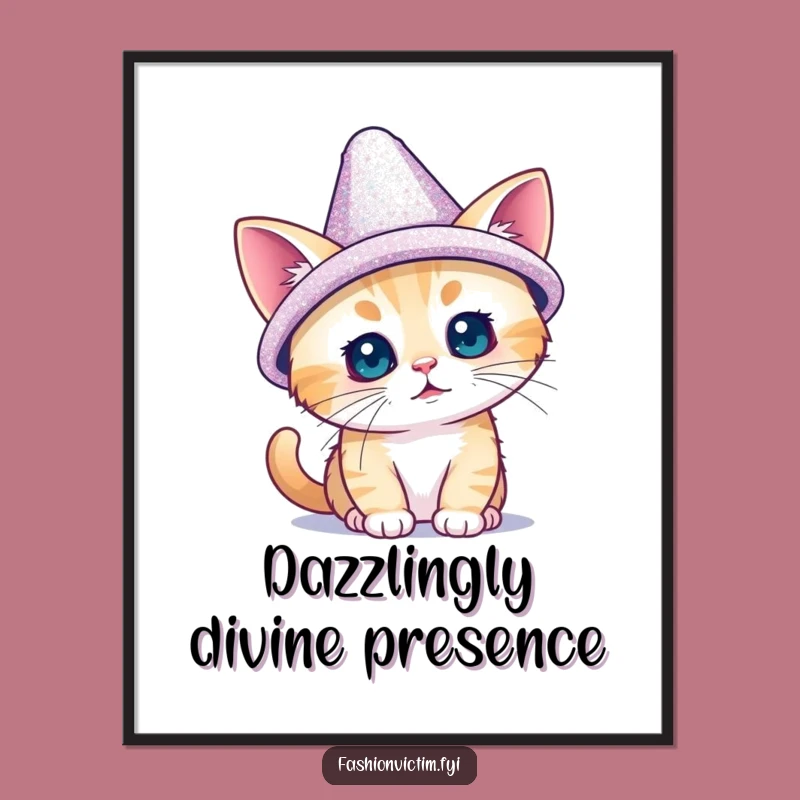 Funny Tiny Cat Sparkly Hat Art - Hilarious Digital Print for Cat Lovers