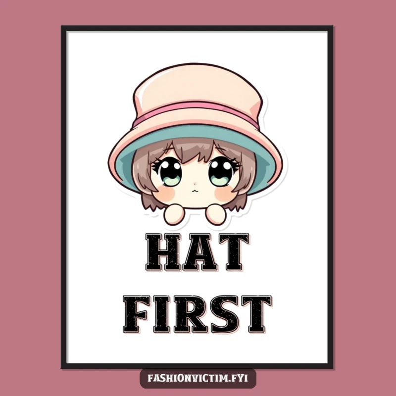 Funny Peeking Hat Digital Art, Instant Whimsical Wall Decor