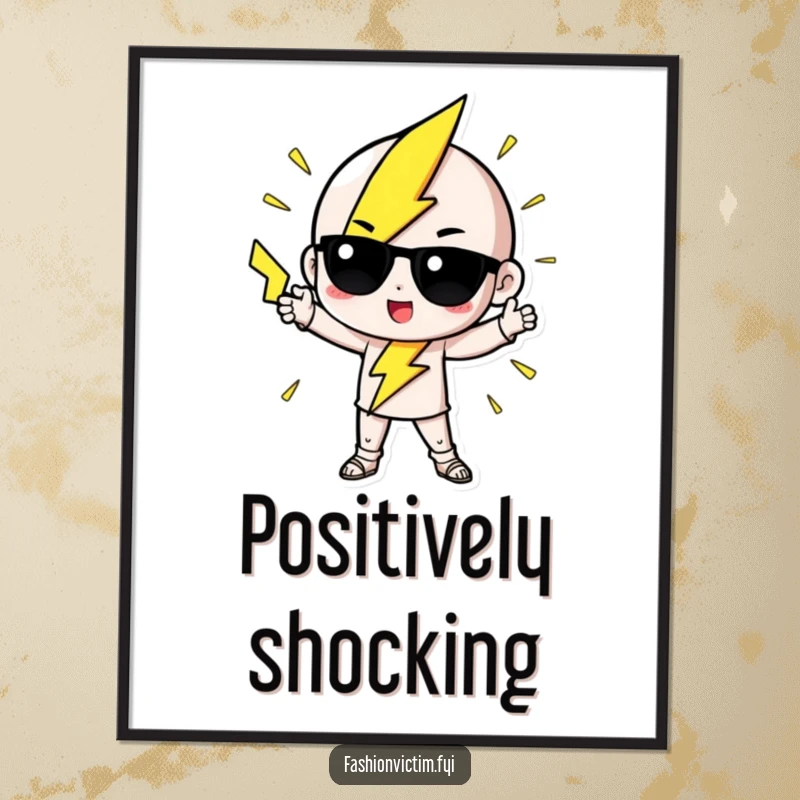 Funny Digital Art Print of a cute lightning bolt character striking a dramatic, fashionable pose, radiating style.