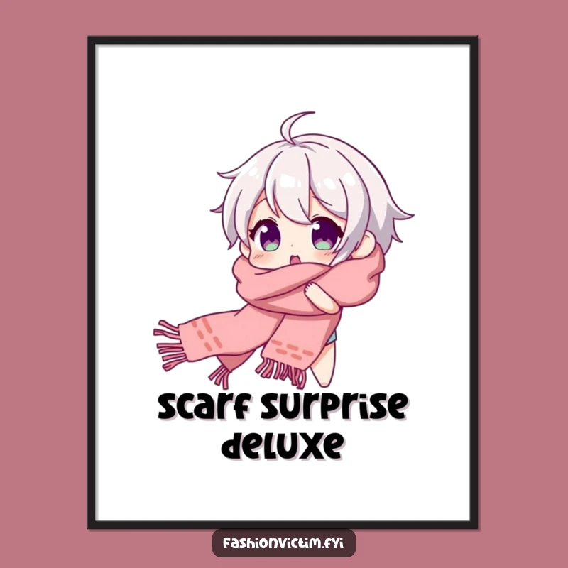 Funny Scarf Tangle Digital Print: Beaming Character's Surprise Art