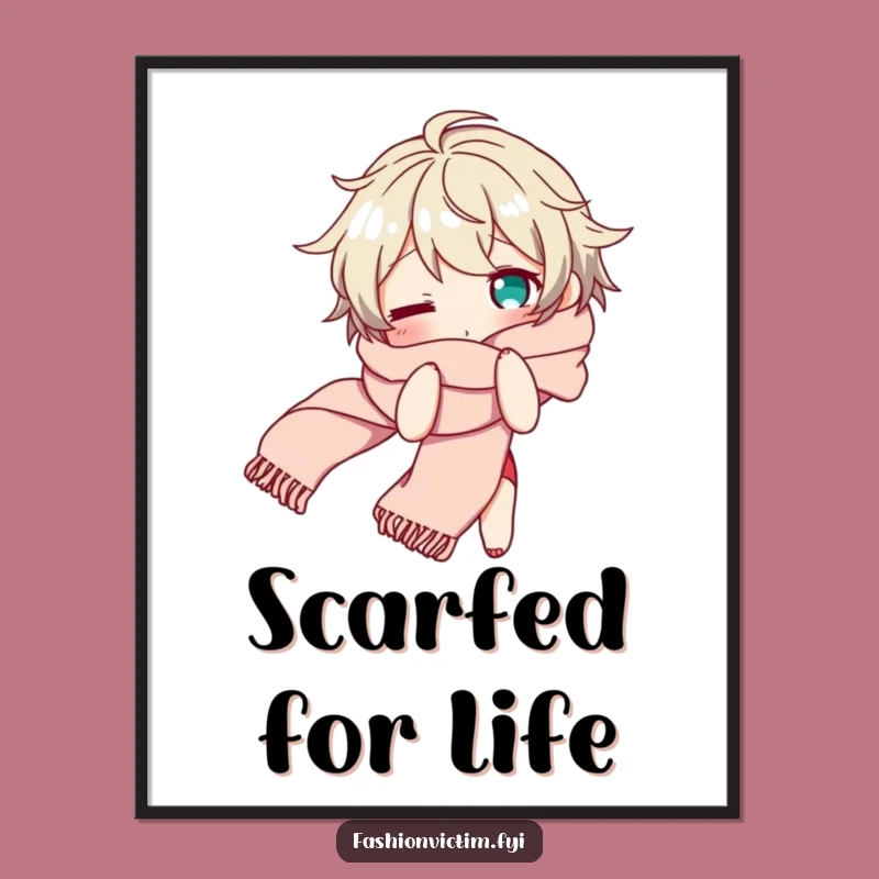 Funny Scarf Chaos Digital Art: Bewildered Character, Flowing Scarf, Instant Funny Gift