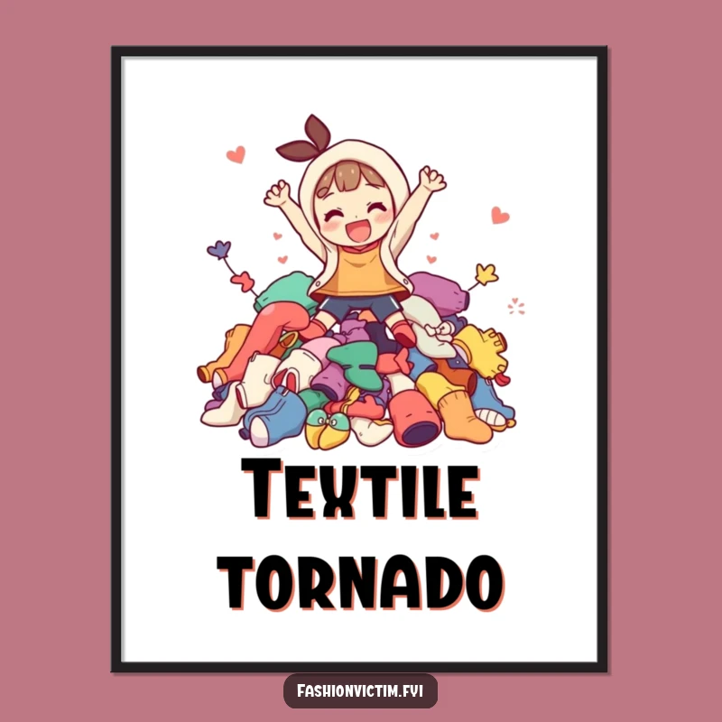 Funny Digital Art Print: Joyful Leap into Mismatched Clothing - Laundry Art