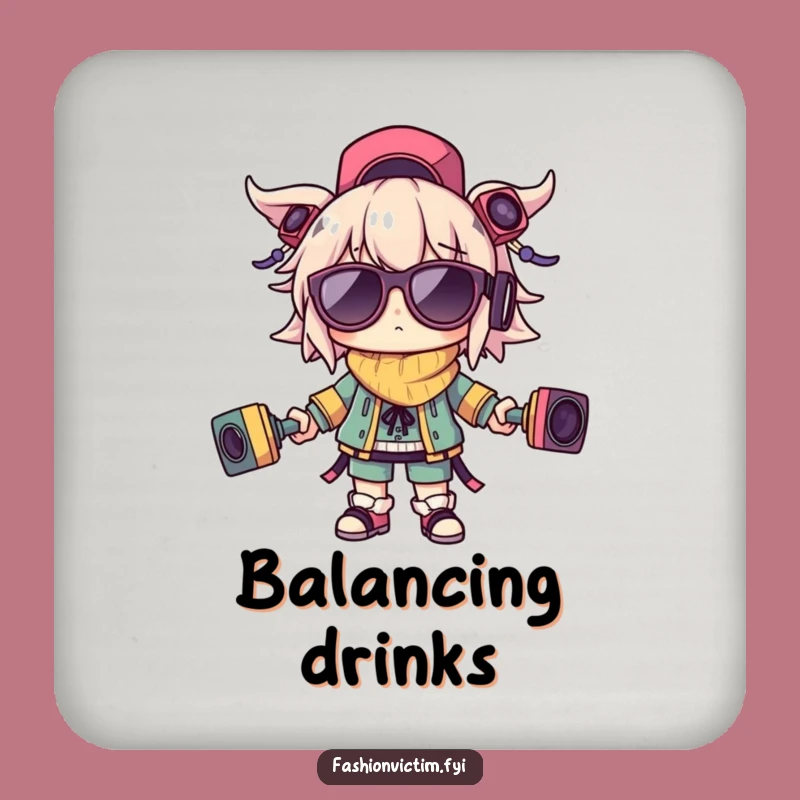 Funny Balancing Act Drink Coaster Set. Protect surfaces with humorous flair.