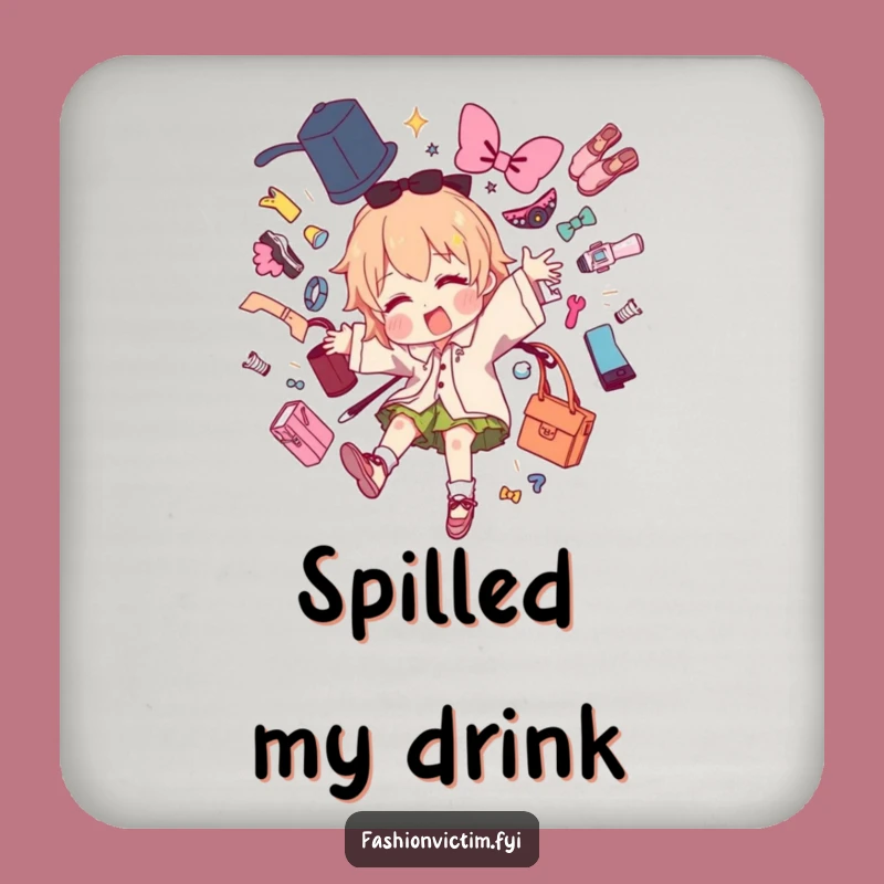 Funny Fashion Mishap Coaster: Tripping Chaos Design, Protects Surfaces with Humor