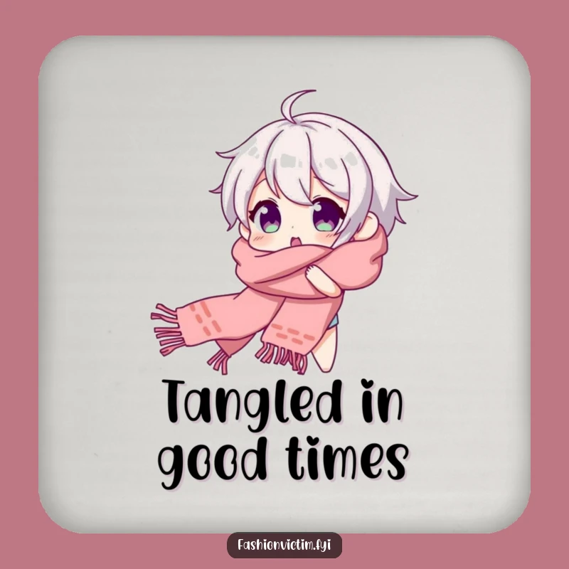 Funny Scarf Tangle Coaster: Beaming Character's Surprise Table Protection