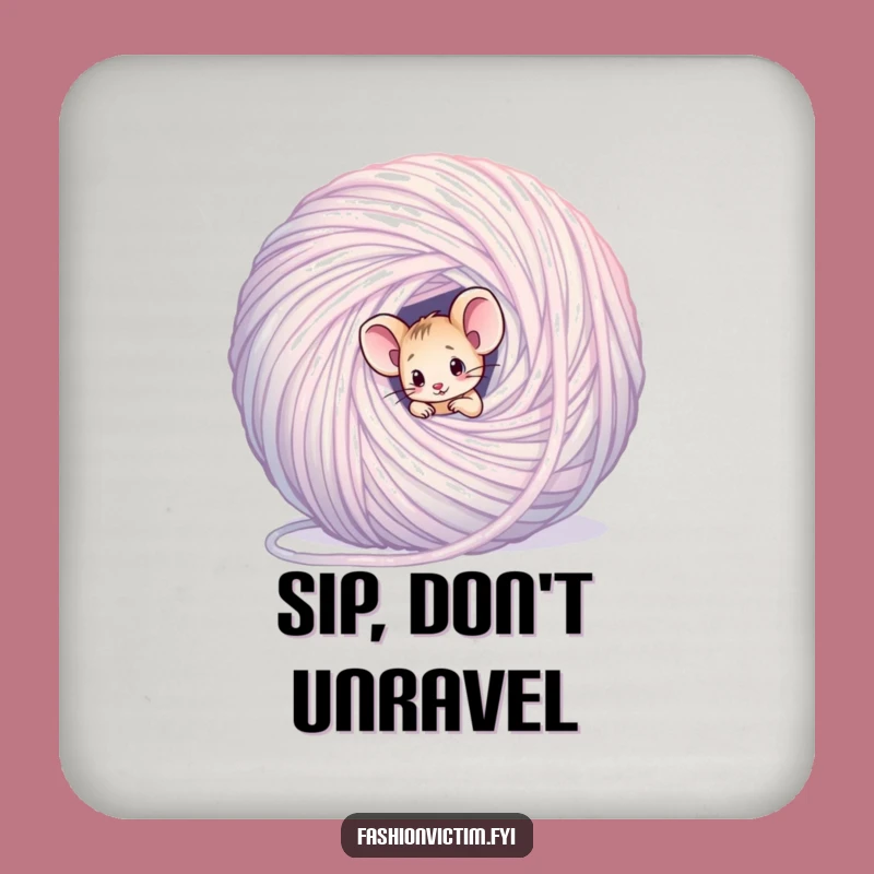 Funny Mouse Yarn Drink Coaster: Protect Surfaces with Crafty, Confused Charm