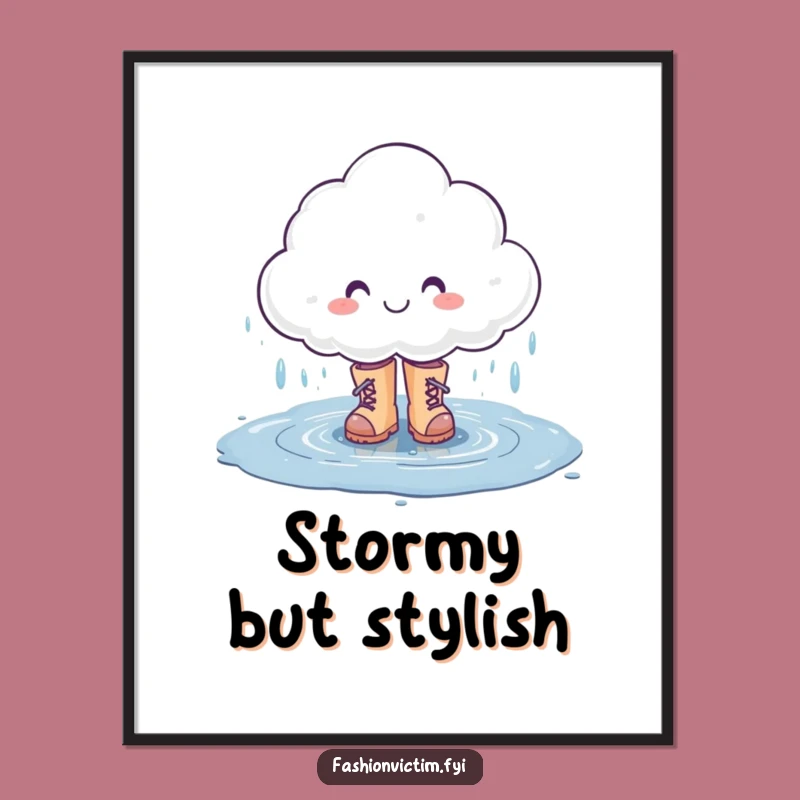 Funny Rain Cloud Poster: Cheerful Artwork for Rainy Day Vibes Gift