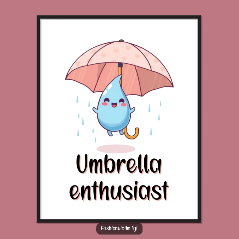 Funny Raindrop Art Poster: Playful Umbrella Bouncing Fun