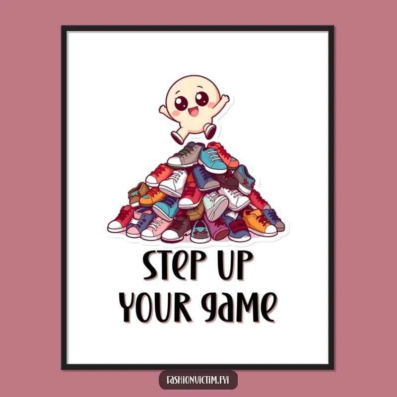 Funny Shoe Jumper Poster: Whimsical Character Art Print, Unique Funny Gift Idea