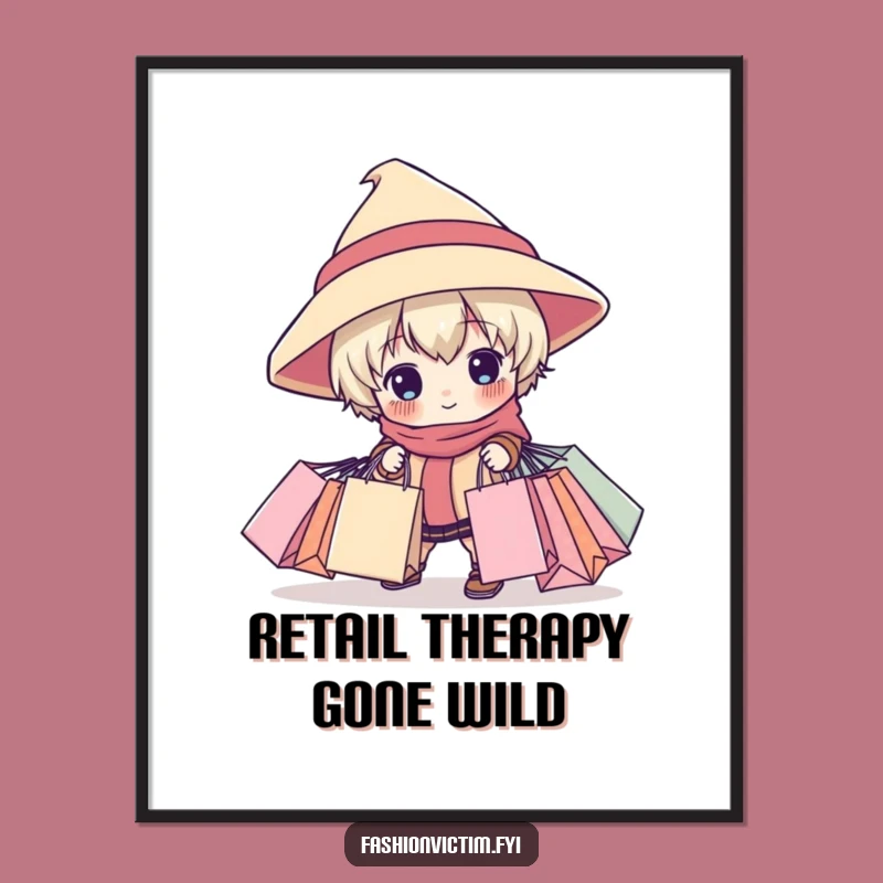 Funny Shopping Chaos Poster: Child in Big Hat, a Whimsical Funny Gift for Decor