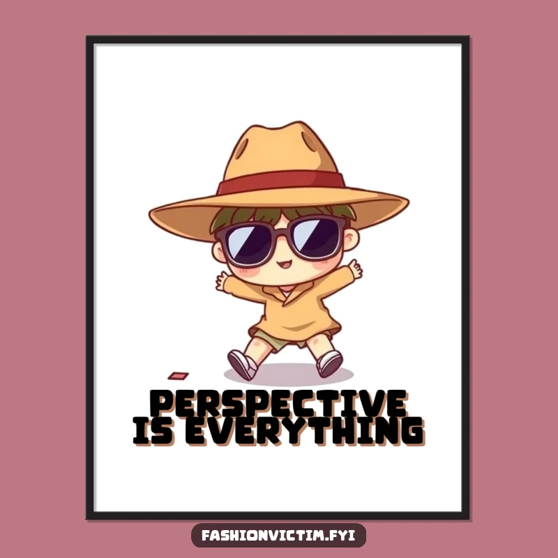 Funny Tripping Poster: Hilarious Tiny Character's Oversized Hat Adventure!