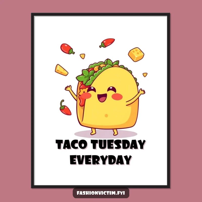 Funny Kawaii Taco Poster - Vibrant Wall Art for a Cheerful Home!