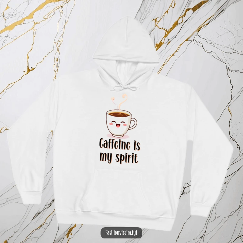 Funny Kawaii coffee cup hoodie, a winking cup in steam, providing warmth and a humorous, cozy feel.