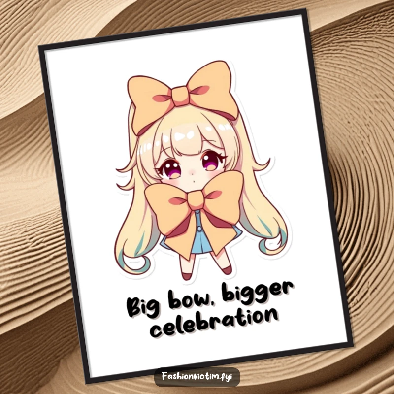 Funny Free Printable Wall Art: Character striking a dramatic pose, holding a giant, brightly colored bow.