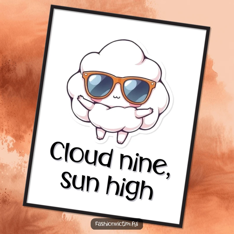 Funny Free Printable Wall Art: A tiny cloud wearing oversized sunglasses strikes a super cool, confident pose, perfect for hip decor.
