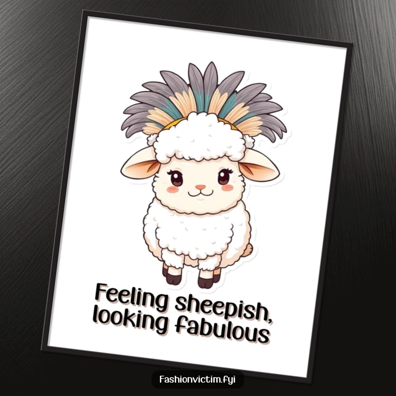 Funny Free Printable Wall Art: A fluffy sheep wearing an oversized, feathered hat, adding quirky charm to decor.