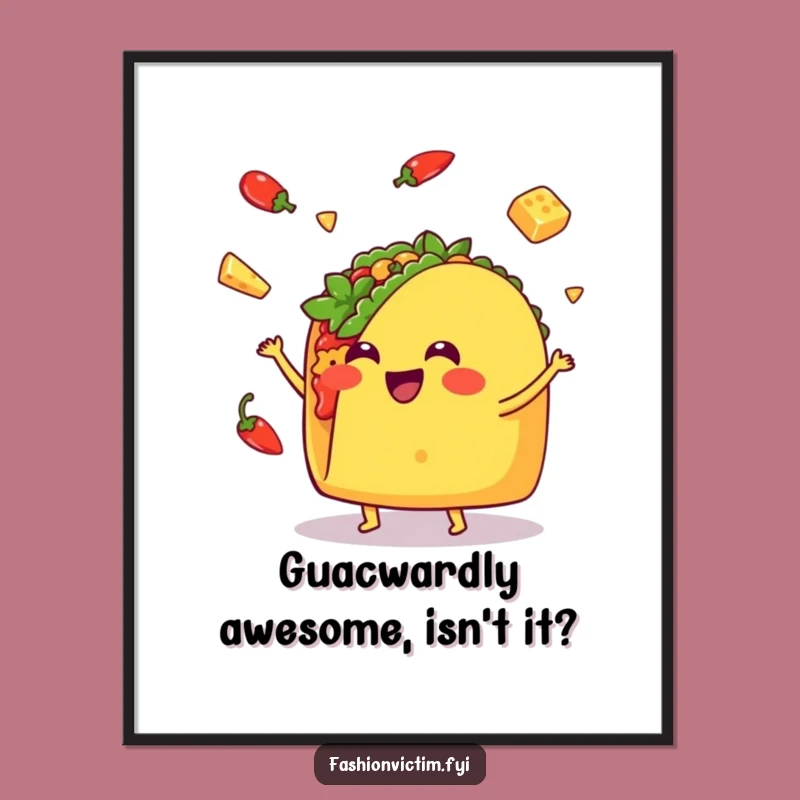 Free Printable Kawaii Taco Art - Funny Juggling Taco Downloadable Wall Decor