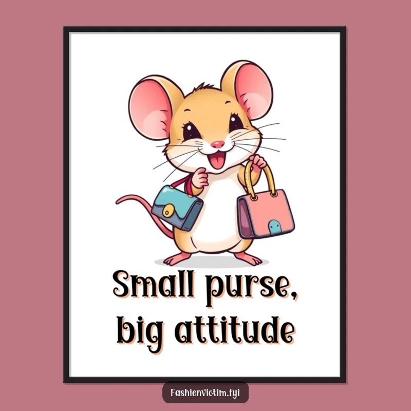 Free Printable Wall Art: Ambitious Mouse with Designer Bag, Hilarious Downloadable Decor & Gift