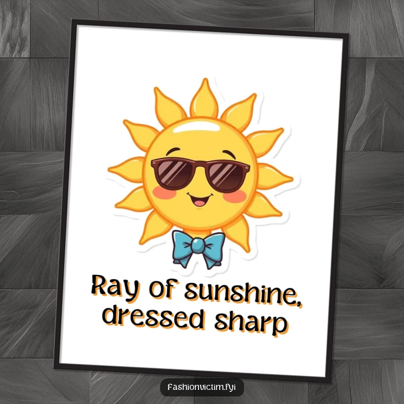 Funny Free Printable Wall Art: A cheerful, smiling sun character sporting sunglasses and a tiny bowtie, radiating cool vibes.