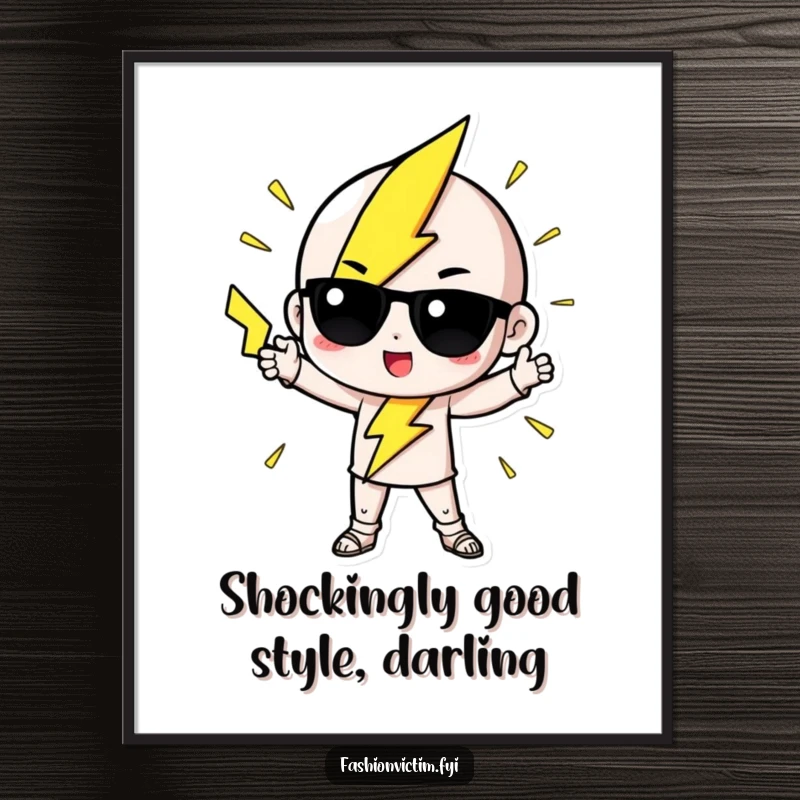 Funny Free Printable Wall Art: Cute lightning bolt character striking a dramatic and super fashionable pose.