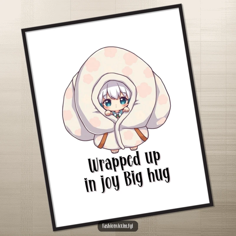 Funny Free Printable Wall Art: Character peeks out from an oversized, vibrant patterned garment, creating a whimsical and amusing scene. A quirky downloadable.