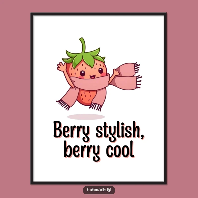 Free Printable Wall Art: Waving Strawberry Character, Fun Downloadable Decor for Your Home