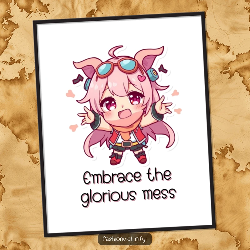 Funny Free Printable Wall Art: Character sporting numerous odd accessories, striking a comedic pose, perfect downloadable art.