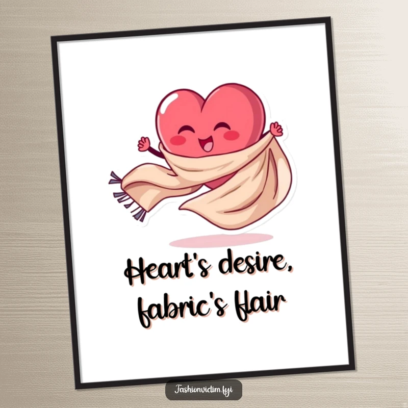 Funny Free Printable Wall Art: A stylized heart character joyfully spinning a long, flowing fabric scarf with vibrant energy.