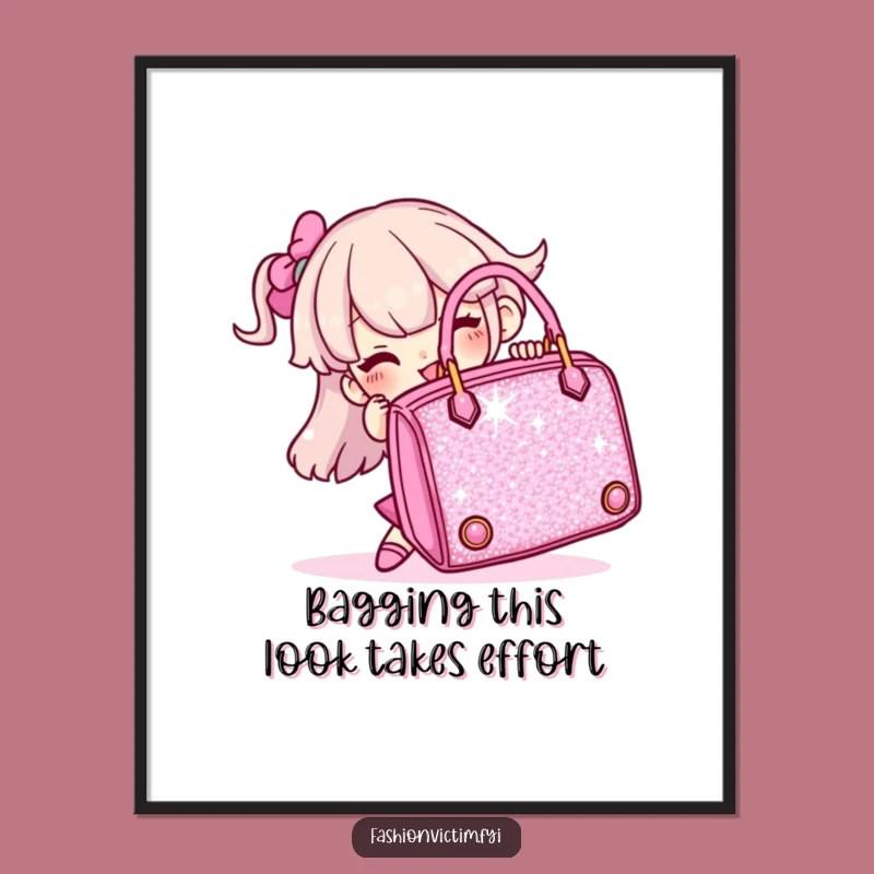 Funny Free Printable Wall Art: Sparkly Handbag Struggle, Quirky Decor Download