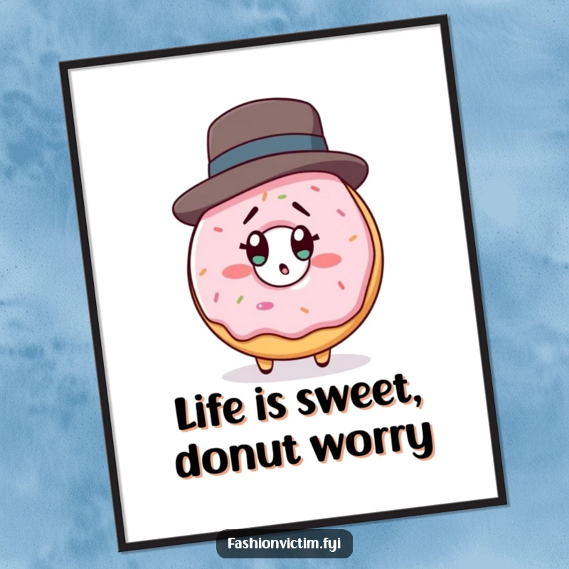 Funny Free Printable Wall Art: Donut character with a designer hat looking shocked at its own reflection, quirky art.