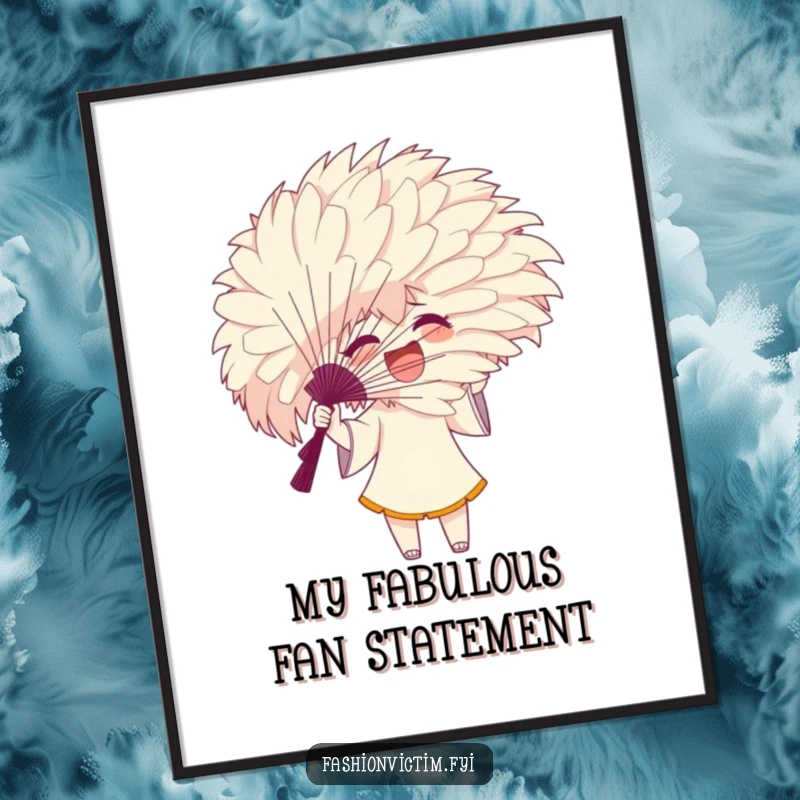 Funny Free Printable Wall Art: Character energetically waving a huge feathery fan, creating a dramatic and humorous scene.