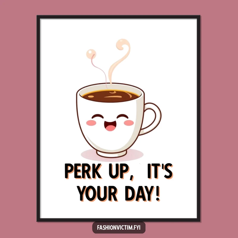 Free Printable Kawaii Coffee Art - Funny Winking Cup Downloadable Wall Decor